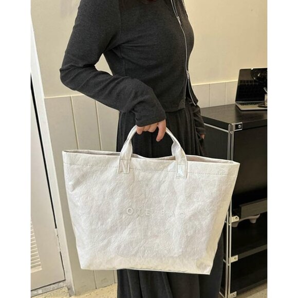 Women's PVC Tote Shoulder Handbag Winter Fall Fashion WHITE Kraft Paper Tote Bag - Picture 4 of 4